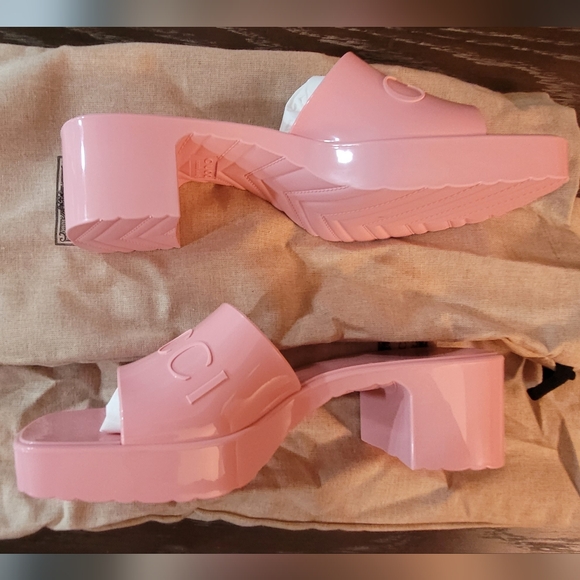 Gucci Rose Sandals Chunky Heel Sz8 - Picture 7 of 10